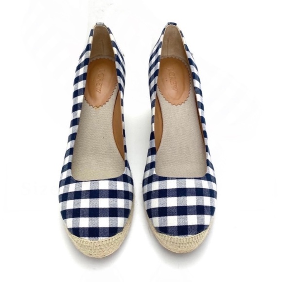 J.CREW Gingham Check Canvas Espadrilles Wedge Heel Blue / White Size 9.5 # E8117 - Picture 2 of 11